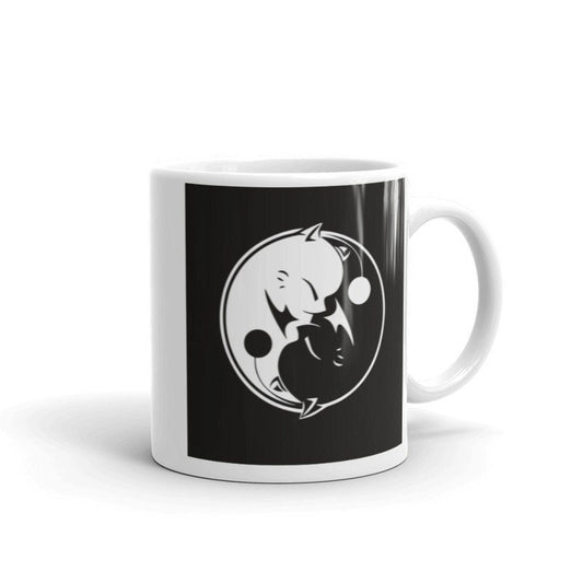 ying yang moggy   white mug ,ying yang black white gift,white ceramic mug ,yoga spiritual  coffee mug