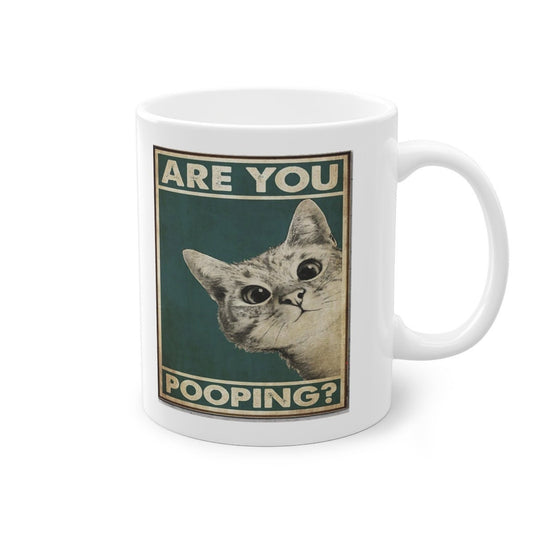 pooping cat mug  ,retro cat tabby grey cat