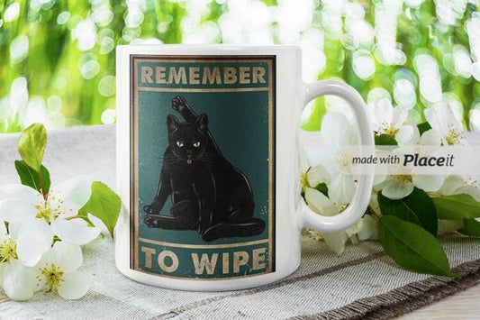 remember to wipe black cat mug ,retro black cat ,smoking black cat,Black Cat coffee, cat lover Gifts ,gift for cat owner
