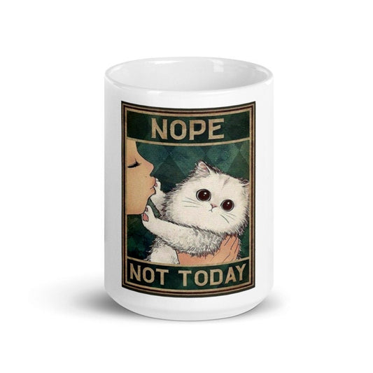 nope not today ,white tabby cat ,old painting tabby cat ,Black Cat coffee, cat lover Gifts ,gift for cat owner