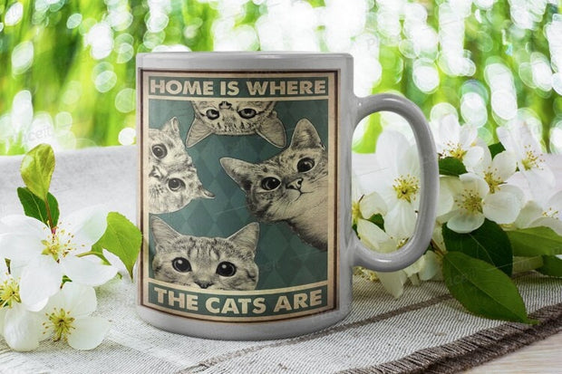 home is where the cats are  ,vintage tabby cat , Cat coffee mug , cat lover Gifts ,gift for cat owner