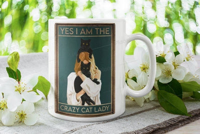 yes iam the crazy cat lady ,smoking black cat,Black Cat coffee, cat lover Gifts ,gift for cat owner