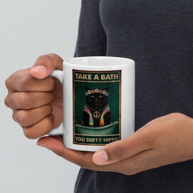 take a bath you dirty hippie black cat  ,retro black cat ,smoking black cat,Black Cat coffee, cat lover Gifts ,gift for cat owner