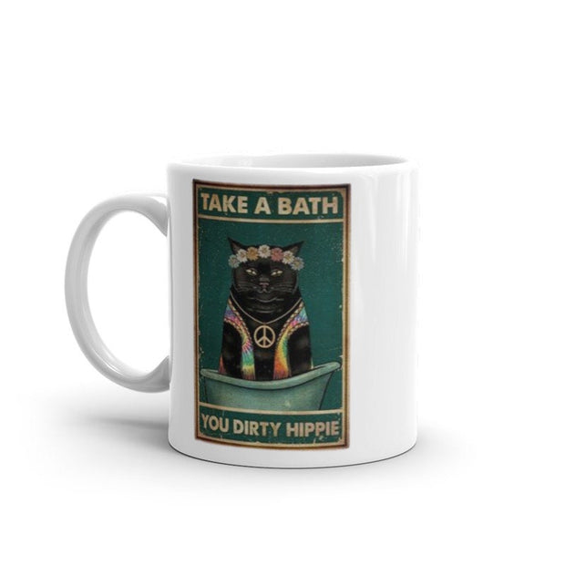 take a bath you dirty hippie black cat  ,retro black cat ,smoking black cat,Black Cat coffee, cat lover Gifts ,gift for cat owner