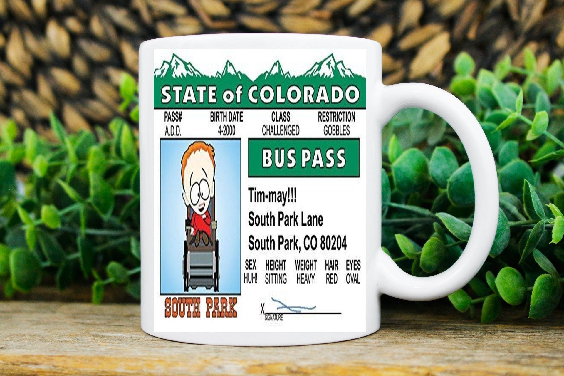 southpark timmy bus pass mug  ,handmade southpark mug,southpark gifts,timmy  mug,90s cartoon mug,southpark cup gifts