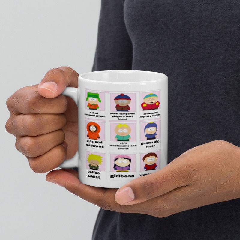southpark character traits meme ,handmade southpark mug,southpark gifts,cartman mug,90s cartoon mug,southpark cup gift