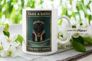 take a bath you dirty hippie black cat  ,retro black cat ,smoking black cat,Black Cat coffee, cat lover Gifts ,gift for cat owner