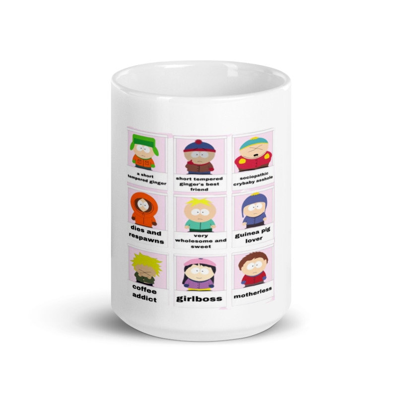 southpark character traits meme ,handmade southpark mug,southpark gifts,cartman mug,90s cartoon mug,southpark cup gift