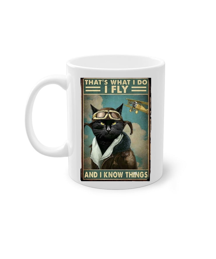 thats what i do i fly and i know things  , black tabby cat ,old painting tabby cat ,Black Cat coffee, cat lover Gifts ,gift for cat owner