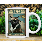 thats what i do i fly and i know things  , black tabby cat ,old painting tabby cat ,Black Cat coffee, cat lover Gifts ,gift for cat owner