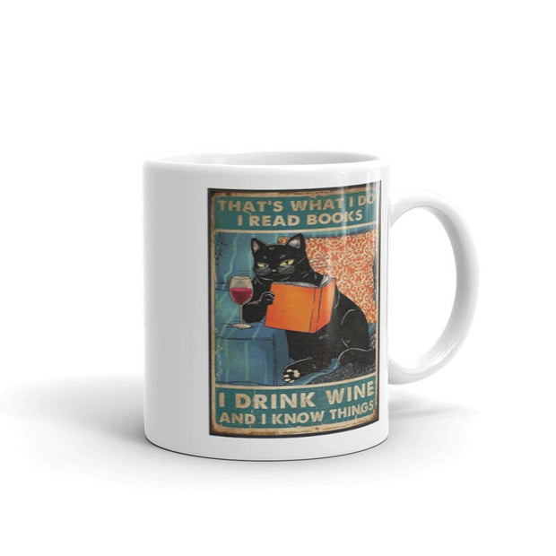 thats what i do i read books i drink wine and i know things ,retro black cat ,black cat drinking wine Black Cat coffee, cat lover Gifts