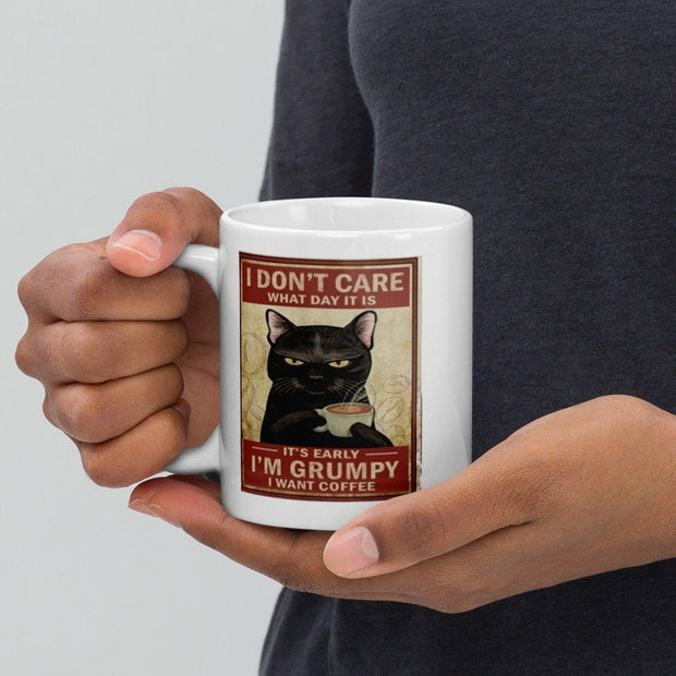 i dont care what day it is i want coffee , black cat drinking coffee,grumpy black cat , black cat mug  ,,Black Cat coffee, cat lover Gifts