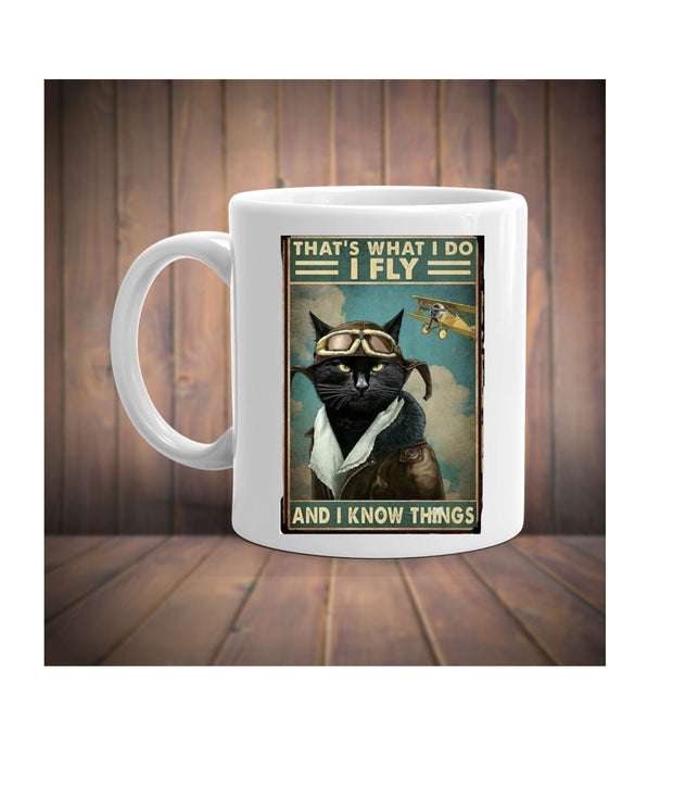 thats what i do i fly and i know things  , black tabby cat ,old painting tabby cat ,Black Cat coffee, cat lover Gifts ,gift for cat owner