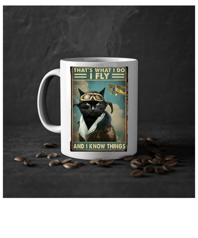 thats what i do i fly and i know things  , black tabby cat ,old painting tabby cat ,Black Cat coffee, cat lover Gifts ,gift for cat owner