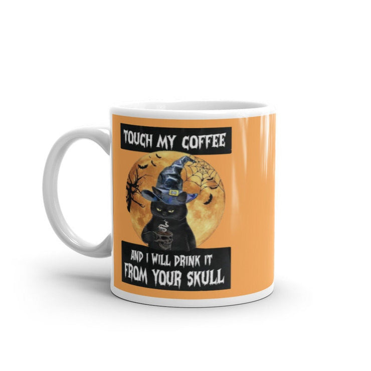 touch my coffee and i will drink it from your skull ,retro black cat wearing witches hat ,smoking black cat,Black Cat coffee, cat Gifts