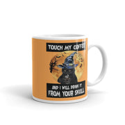touch my coffee and i will drink it from your skull ,retro black cat wearing witches hat ,smoking black cat,Black Cat coffee, cat Gifts