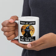touch my coffee and i will drink it from your skull ,retro black cat wearing witches hat ,smoking black cat,Black Cat coffee, cat Gifts