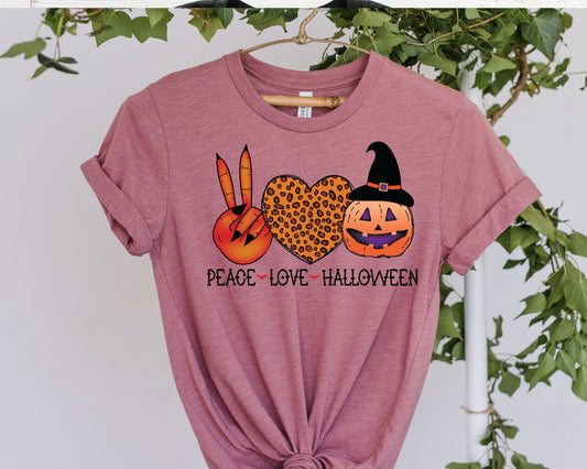 Peace Love Pumpkin Shirt, fall  T-Shirt, Halloween Pumpkin Outfit, Funny Skeleton Shirt, Halloween Gift for Family, Funny Halloween shirt