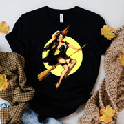 witch flying on a broom, halloween Shirt, flying Witch Shirt, Fly Broom Shirt, Witch Broom Shirt, Halloween Gift,