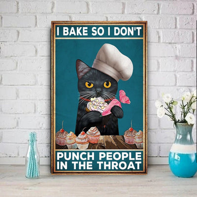 i bake so i dont punch people in the throat a cat-poster , Black Cat Wall Art - Black Cat Print - -Black Cat Artwork - Home Decor