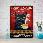 i dont care what time it is i want coffee  cat poster  , Black Cat Wall Art - Black Cat Print -Black Cat Artwork - Home Decor