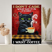i dont care what time it is i want coffee  cat poster  , Black Cat Wall Art - Black Cat Print -Black Cat Artwork - Home Decor