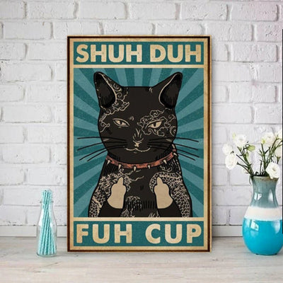 shuh duh fuh cup cat-poster , Black Cat Wall Art - Black Cat Print -Black Cat Artwork - Home Decor