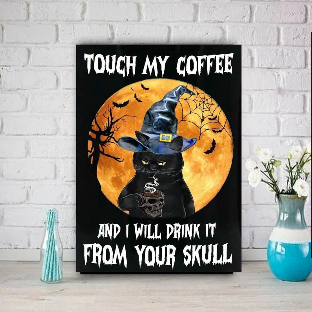 touch my coffee and i will drink from your skull cat-poster , Black Cat Wall Art - Black Cat Print - -Black Cat Artwork - Home Decor
