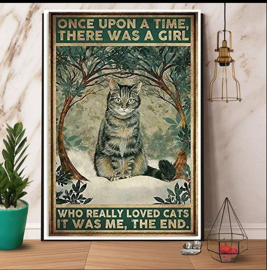 once a upon a time there was  a girl who  cat poster .tabby cat-poster ,tabby Cat Wall Art - tabby Cat Print -tabby Cat Artwork - Home Decor