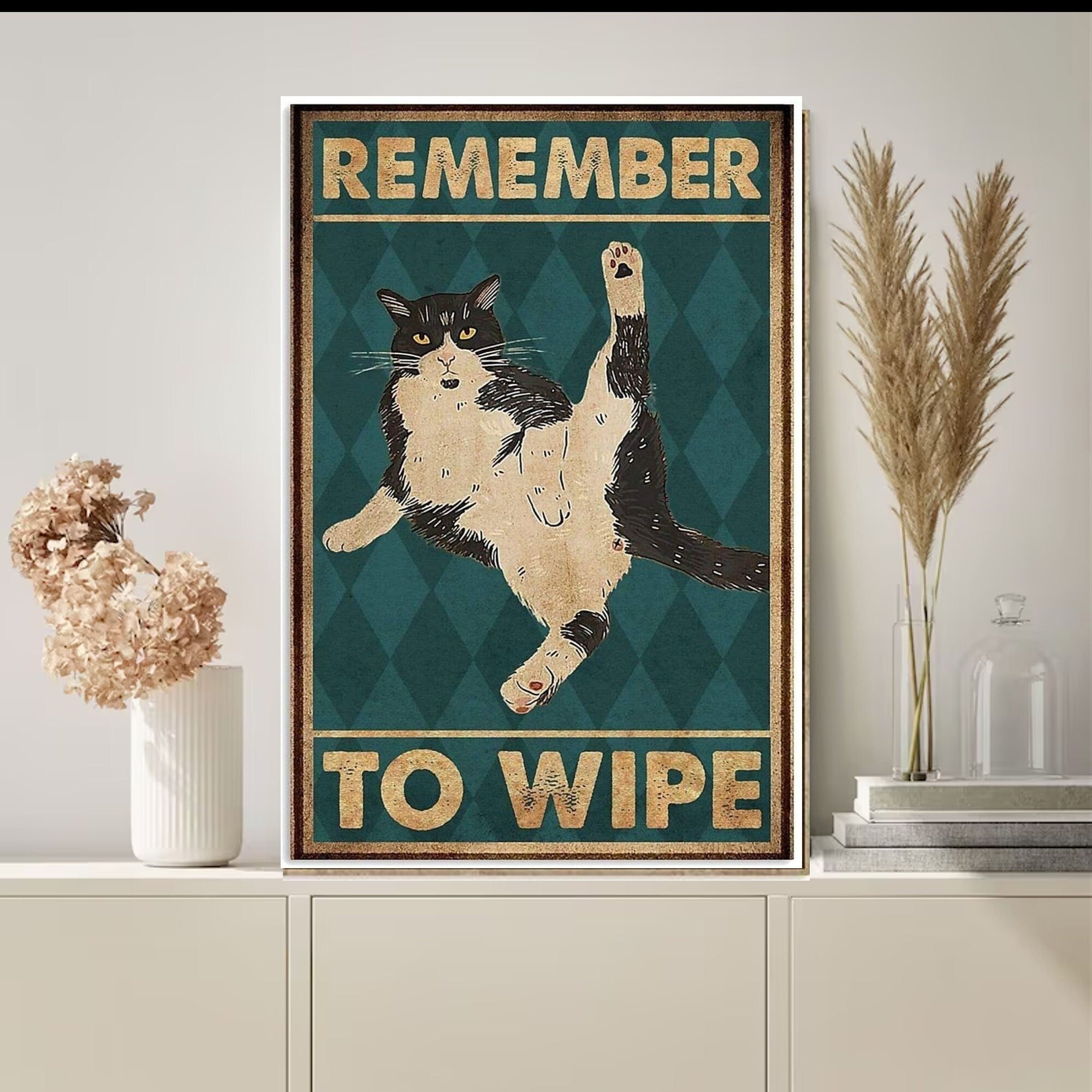 remember to wipe ,black cat-poster , Black Cat Wall Art - Black Cat Print -Black Cat Artwork - Home Decor