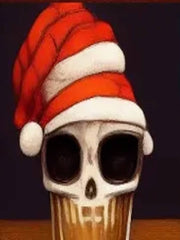 skeleton in santas hat drinking coffee ,skeleton wall art ,skull coffee art poster ,skeleton wall art -skelelton artwork  Print -Home Decor