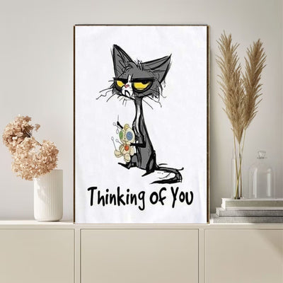 thinking of you black cat  poster black cat-poster , tabby Cat Wall Art - tabby Cat Print -tabby Cat Artwork - Home Decor
