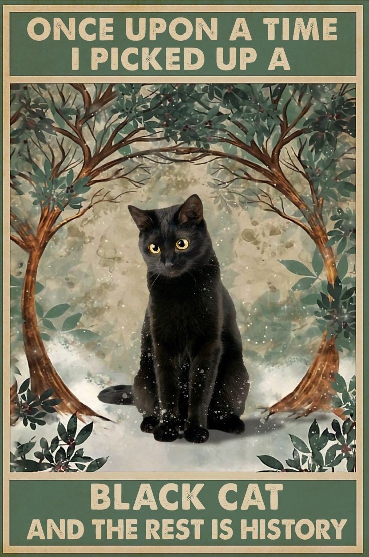 once a upon a time  i picked up  cat, cat-poster , Black Cat Wall Art - Black Cat Print - -Black Cat Artwork - Home Decor
