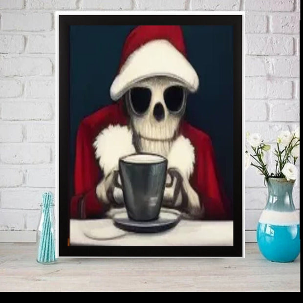 skeleton drinking coffee wall art , skull coffee art poster , skeleton wall art - skelelton artwork  Print - Home Decor