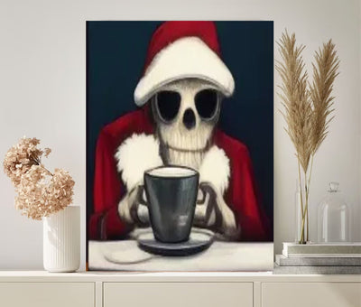 skeleton drinking coffee wall art , skull coffee art poster , skeleton wall art - skelelton artwork  Print - Home Decor