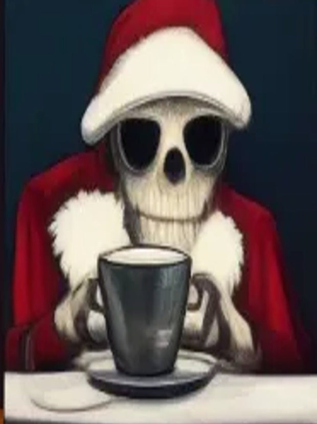 skeleton drinking coffee wall art , skull coffee art poster , skeleton wall art - skelelton artwork  Print - Home Decor