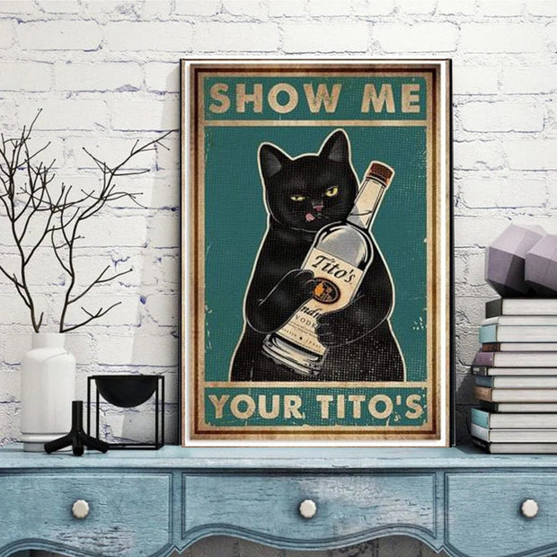 show me your titos  ,Art -black Cat Print -black Cat Artwork - Home Decor