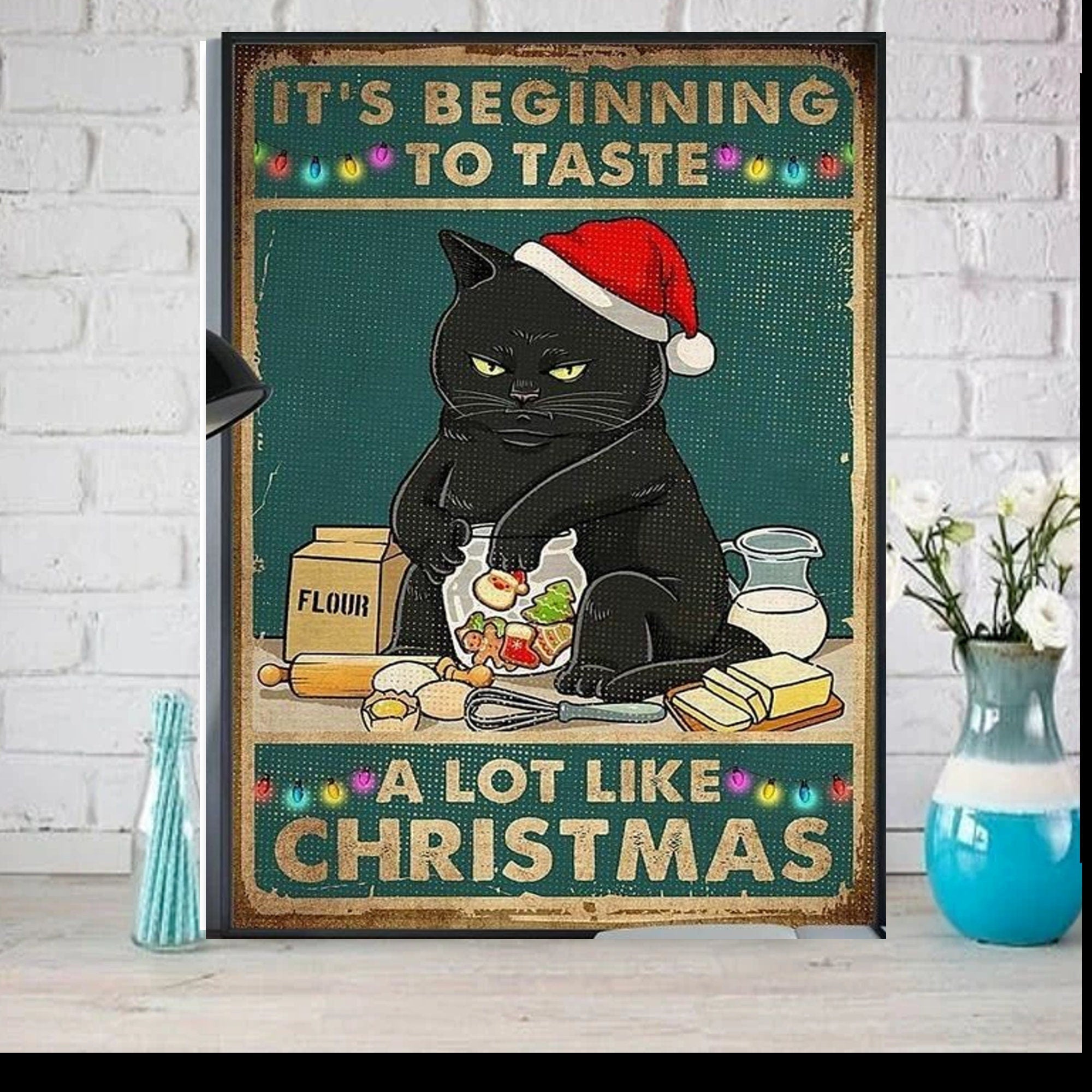 its beginning to taste like christmas   cat-poster , Black Cat Wall Art -home decor