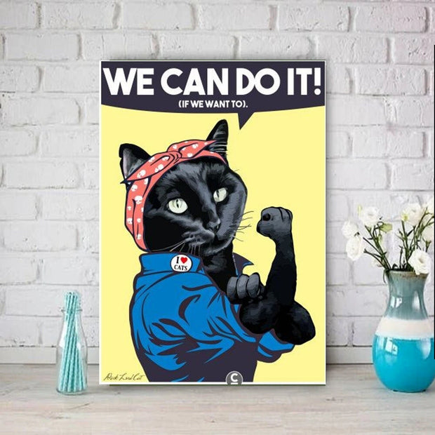 we can do  it poster , cat-poster, Black Cat Wall Art  Black Cat Print -Black Cat Artwork - Home Decor