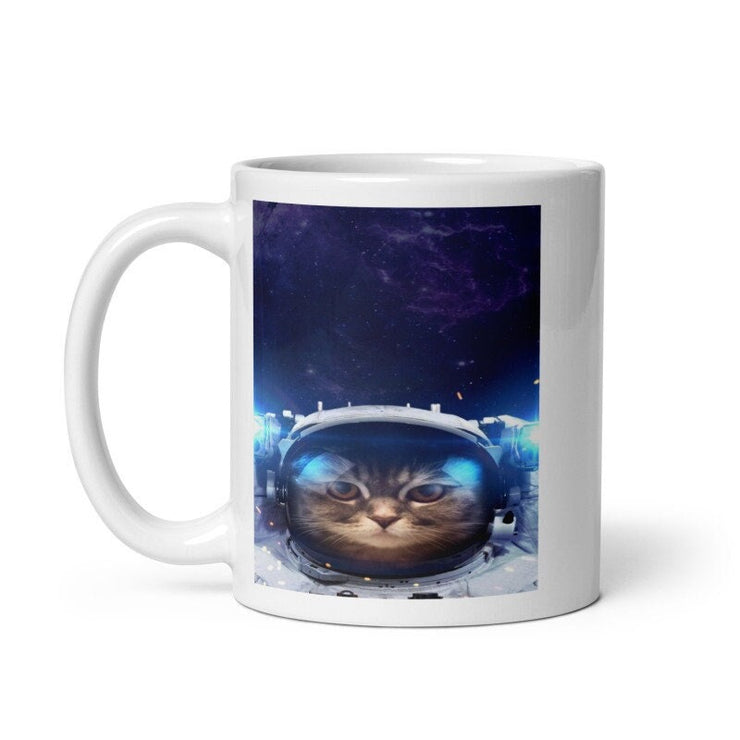 tabby cat  in space helmet ,110z ceramic mug, black cat  coffee mug ,cat lover Gifts ,gift for cat owner