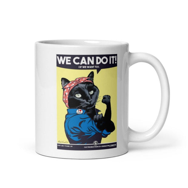we can do it  ,retro black cat ,Black Cat coffee, cat lover Gifts ,gift for cat owner