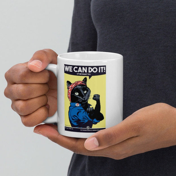 we can do it  ,retro black cat ,Black Cat coffee, cat lover Gifts ,gift for cat owner