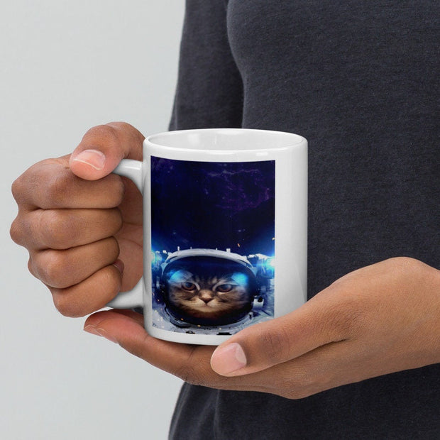 tabby cat  in space helmet ,110z ceramic mug, black cat  coffee mug ,cat lover Gifts ,gift for cat owner