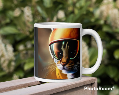 tabby cat with helemt 11oz  mug , tabby cat,cat  lover Gifts , Cat Coffee Mug
