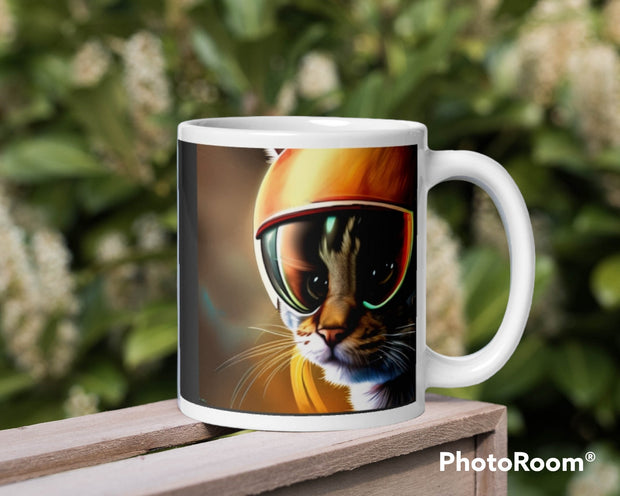tabby cat with helemt 11oz  mug , tabby cat,cat  lover Gifts , Cat Coffee Mug