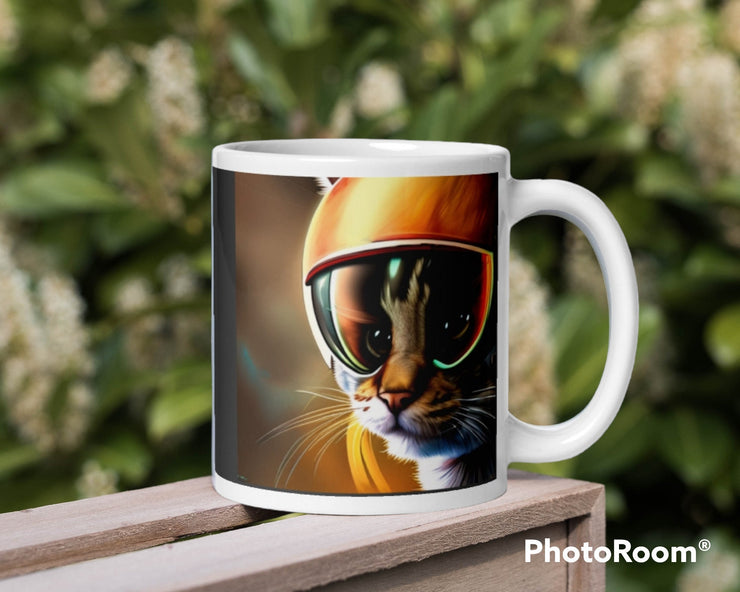 tabby cat with helemt 11oz  mug , tabby cat,cat  lover Gifts , Cat Coffee Mug