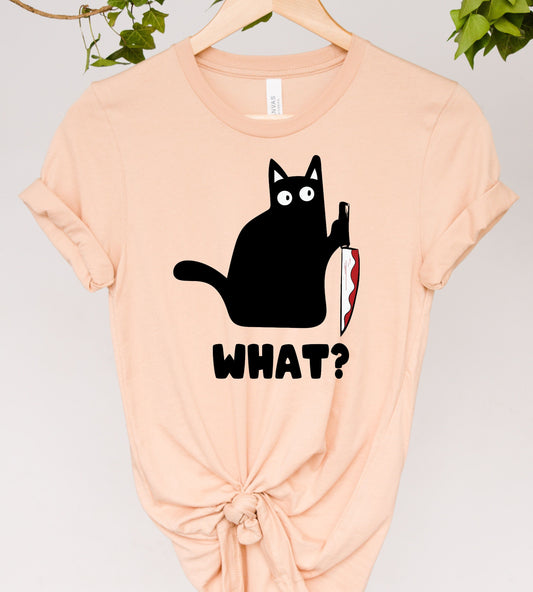 What cat Murderous Black Cat With Knife Meme ,Gift Funny Style what black cat t shirt ,gift for cat owner