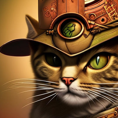 Steampunk Cats - tabby cats art ,Futuristic Digital Art File, Edgy Wall Decor, AI Generated Art -Ai wall art,ai art print