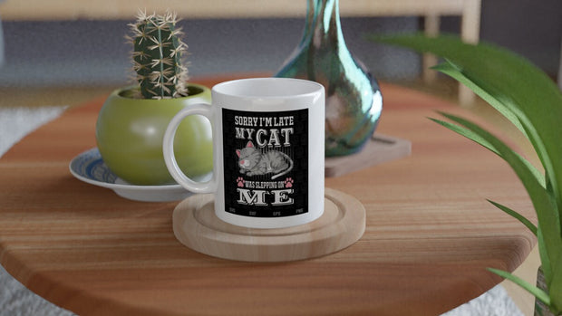 sorry my iam late my cat was sittin on me ,retro black cat,,Black Cat coffee, cat lover Gifts ,gift for cat owner