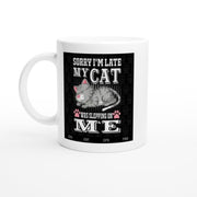 sorry my iam late my cat was sittin on me ,retro black cat,,Black Cat coffee, cat lover Gifts ,gift for cat owner